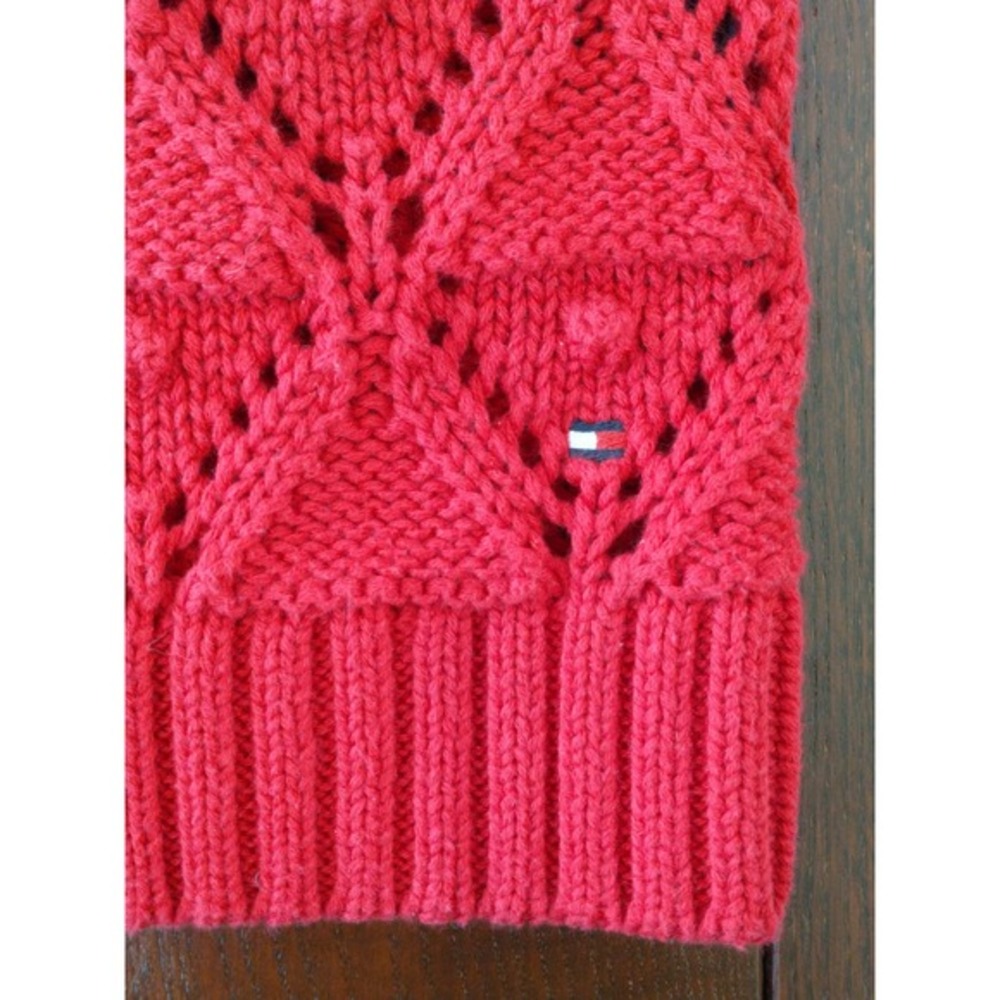 Tommy Hilfiger Womens Red Diamond‎ Pointelle Bobble Knit Cotton Sweater XL